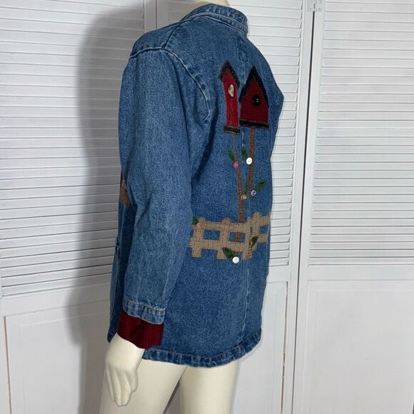 Vintage Denim Patchwork Oversized Chore Jacket Barn Jacket Size Small - Picture 11 of 14